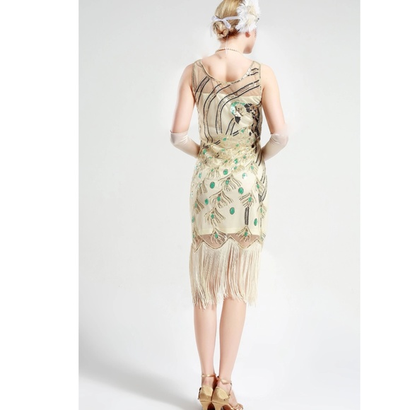 Peacock Sequin Fringed Party Flapper Dress - Picture 3 of 6
